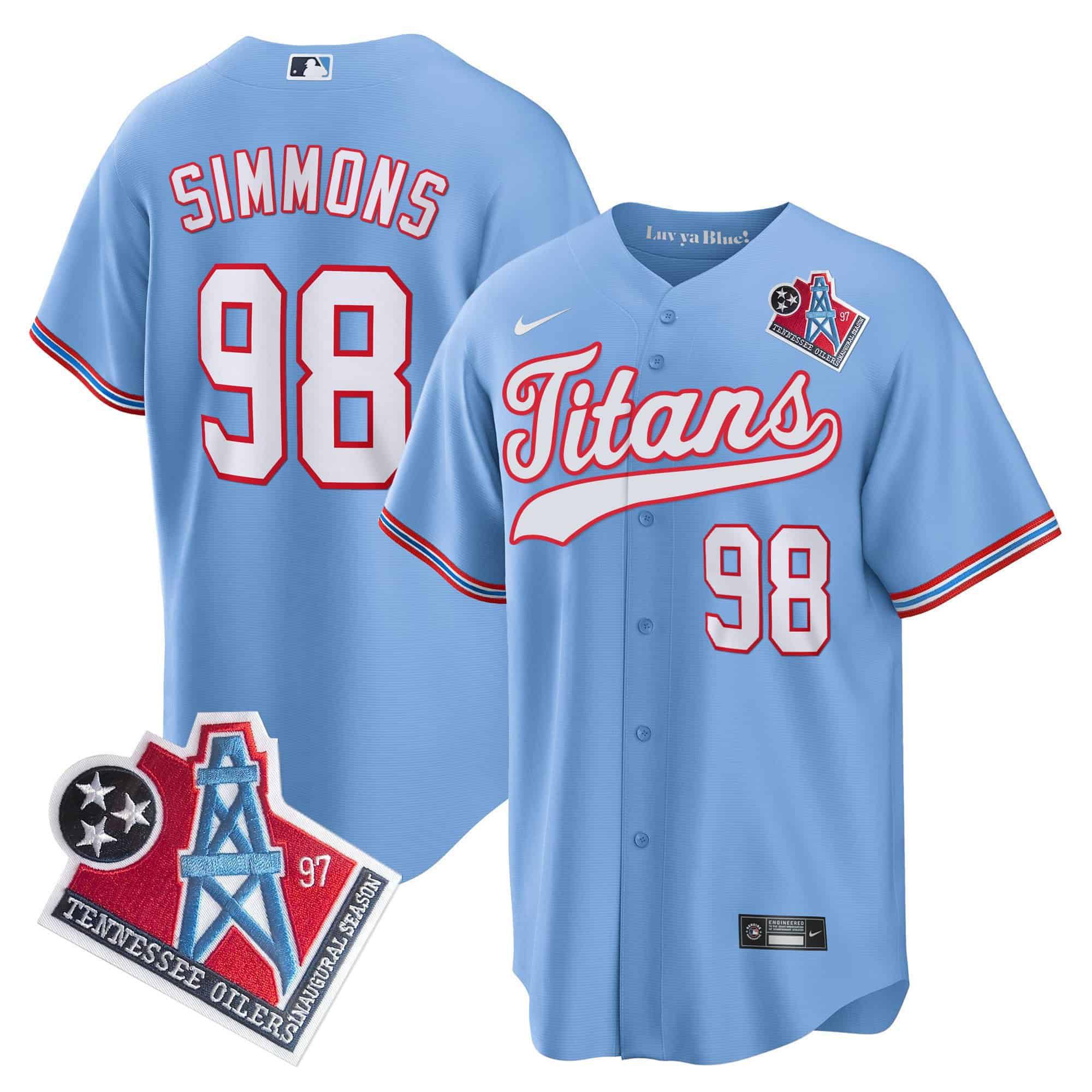 Men Tennessee Titans #98 Simmons Light Blue Nike 1997 Throwback Limited Cool Base NFL Jersey
